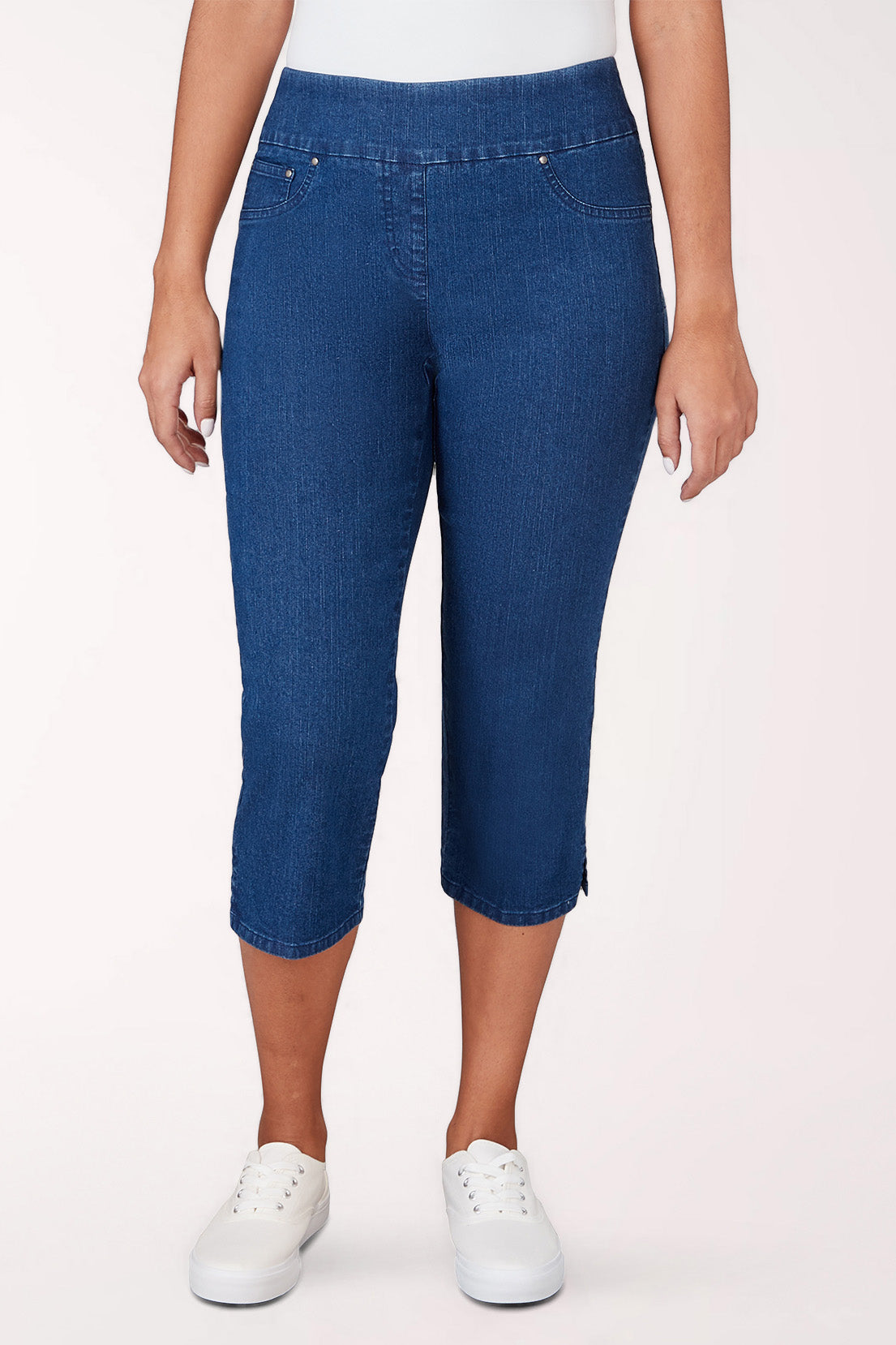 DENIM CAPRI PANTS BLUE サイズ1 Collections Etc Elastic Waist Pull-on Denim Capri Jean Pants with