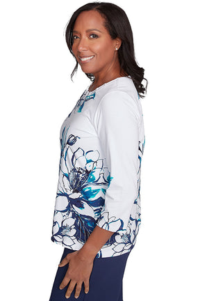 Petite Nantucket Lattice Neck Knit Top