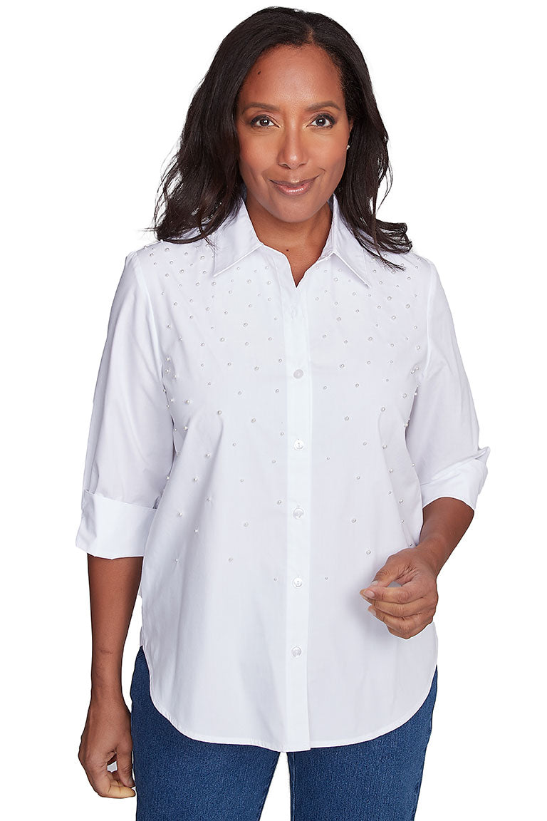 Petite Flower Power Pearl Studded Shirt