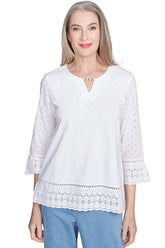 Petite Flower Power Floral Eyelet Top