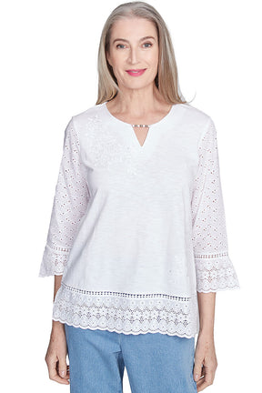 Petite Flower Power Floral Eyelet Top
