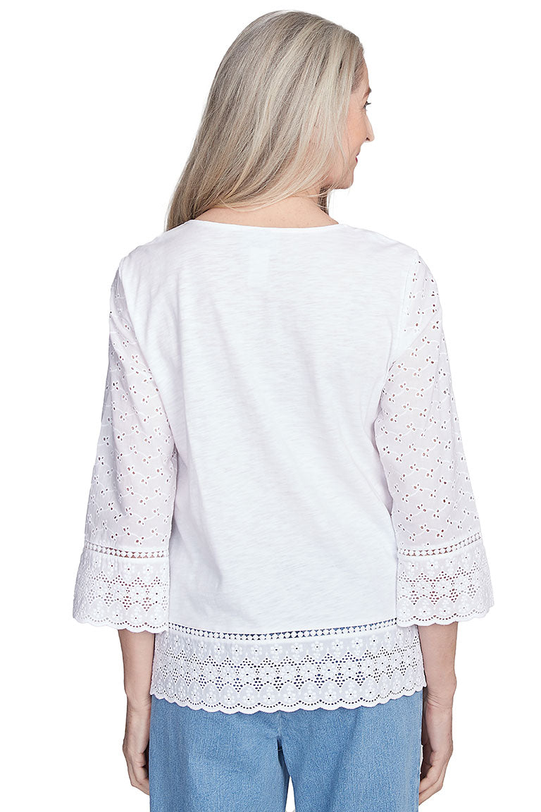 Petite Flower Power Floral Eyelet Top
