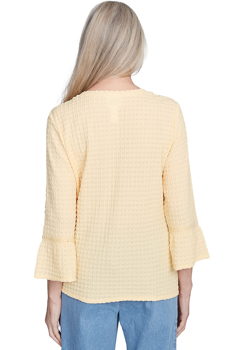 Flower Power Textured Bell Sleeve Top