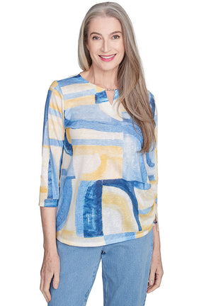 Petite Flower Power Watercolor Patchwork Top