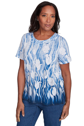Petite Flower Power Tulip Knotted Neck Top