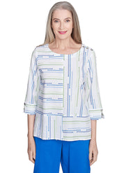 Petite Parrot Cay Jacquard Spliced Blouse