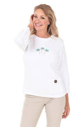 Palm Tree Embroidered Chenille Sweater