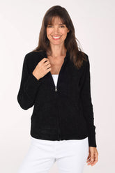Anthony's Resort Wear Chenille Zip-Front Hooded Sweater, front view, black