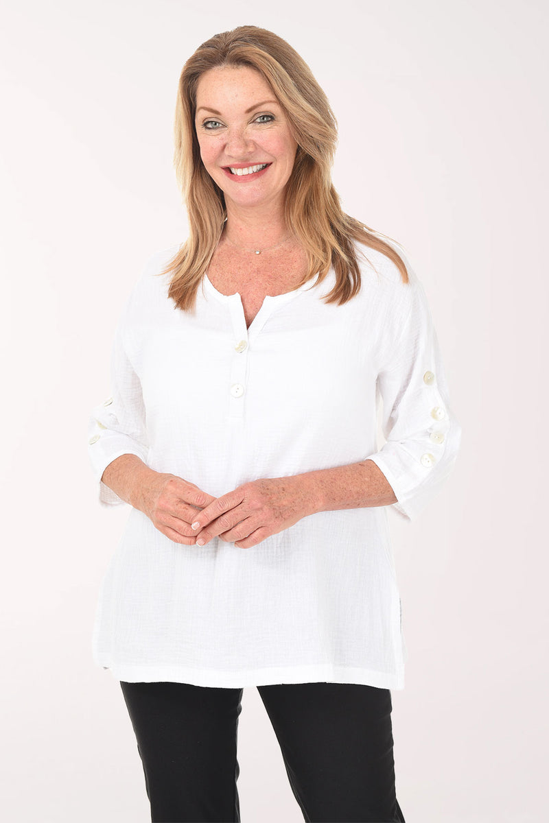 Bubble Gauze Button Sleeve Top | Anthony's Resort Wear