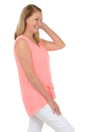 Bubble Gauze Asymmetrical Sleeveless Blouse