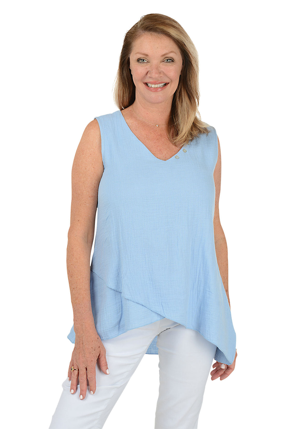 Bubble Gauze Asymmetrical Sleeveless Blouse