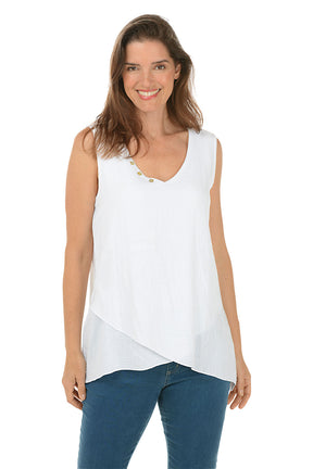Bubble Gauze Asymmetrical Sleeveless Blouse