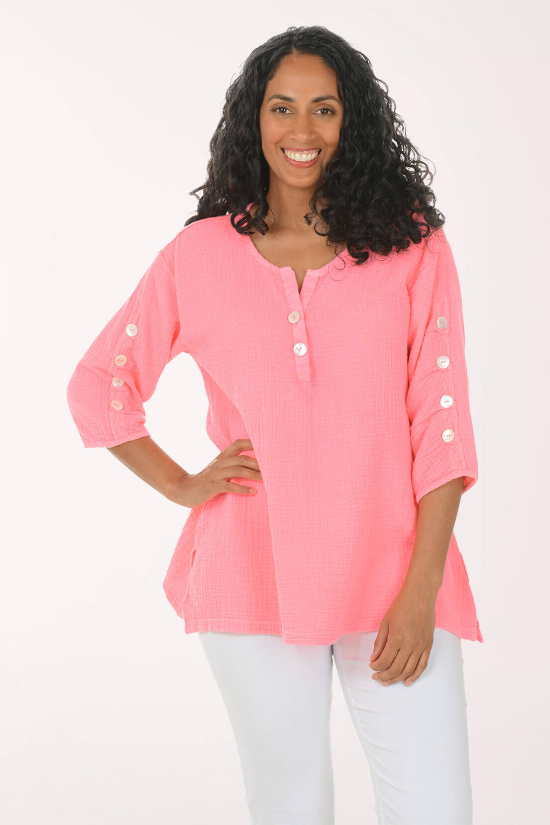 Bubble Gauze Button Sleeve Top | Anthony's Resort Wear