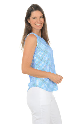 Periwinkle Gingham UPF50+ Split Neck Sleeveless Top