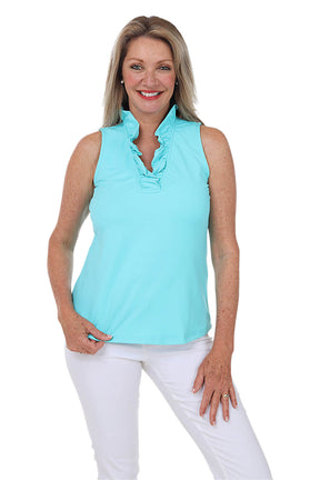 Solid UPF50+ Ruffle Sleeveless Top