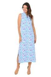 Neon Coral UPF50+ Ruffle Neck Sleeveless Dress by Anthony's Resort Wear