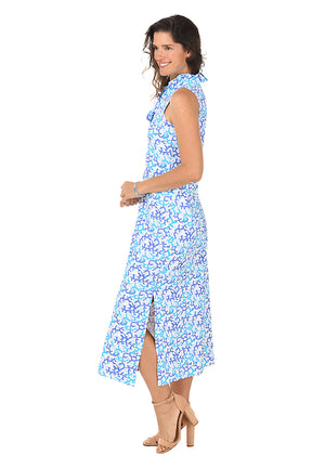 Neon Coral UPF50+ Ruffle Neck Sleeveless Dress