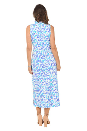 Neon Coral UPF50+ Ruffle Neck Sleeveless Dress