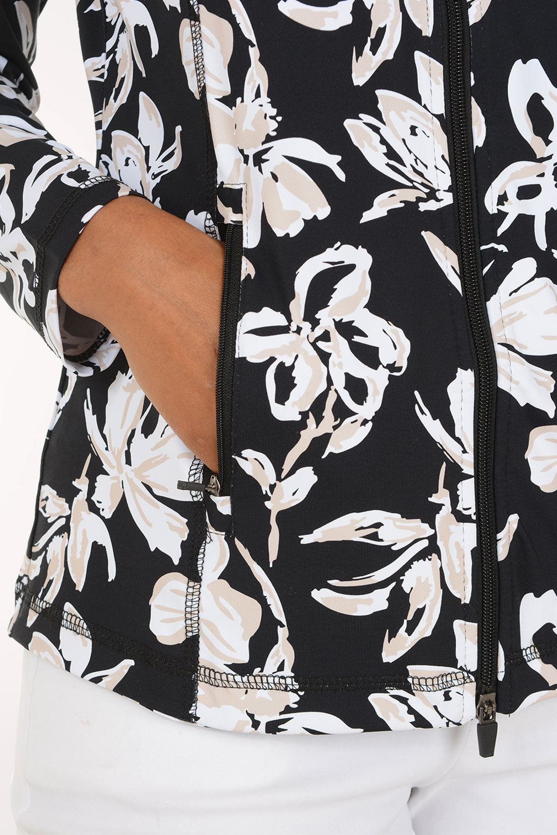 Taupe Flowers UPF50+ Athletic Zip Jacket