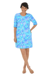 Brushstroke Hearts Cooling UPF50+ Ruched Sleeve Dress