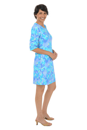 Brushstroke Hearts Cooling UPF50+ Ruched Sleeve Dress