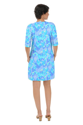 Brushstroke Hearts Cooling UPF50+ Ruched Sleeve Dress