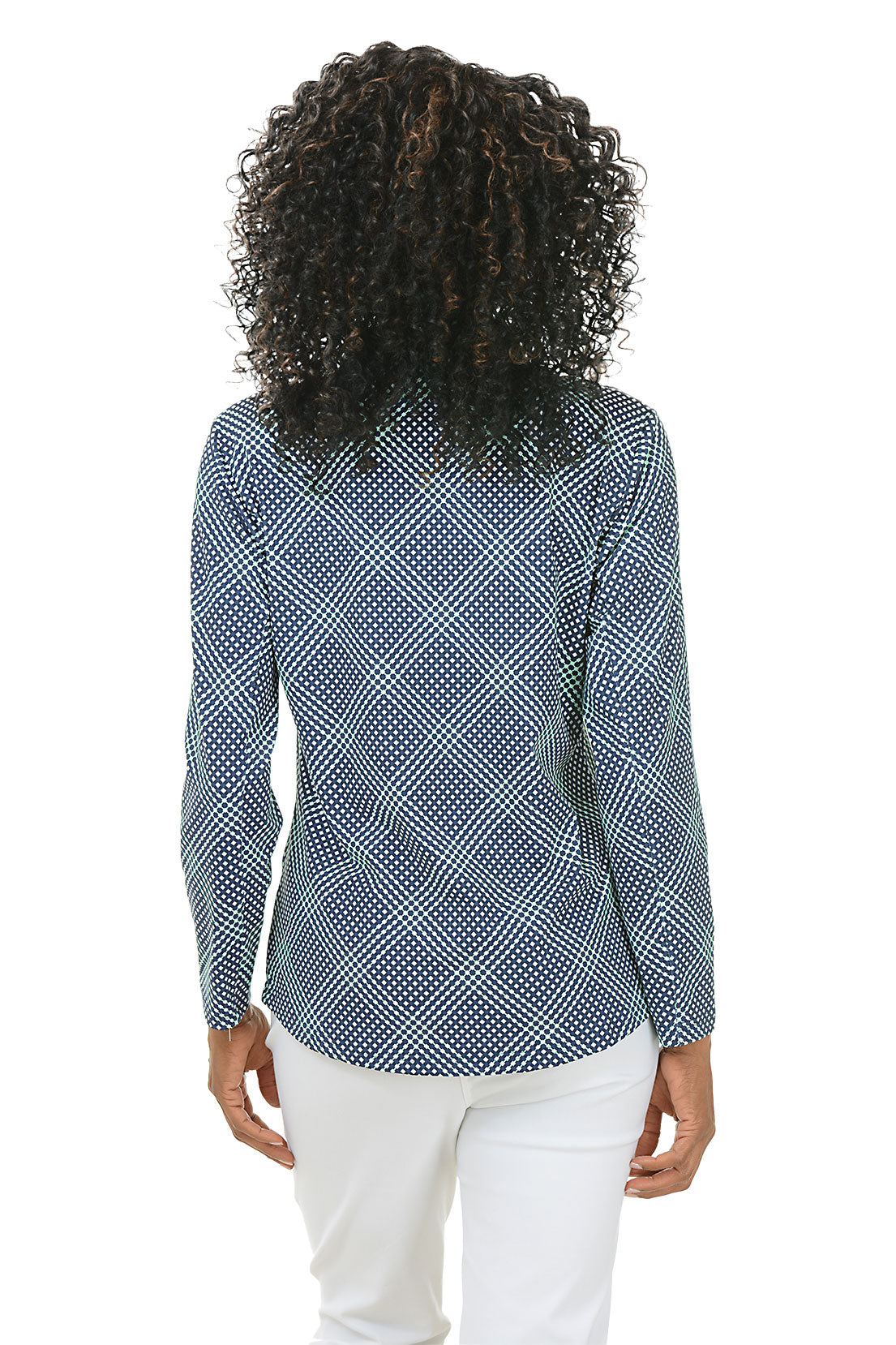 Navy Gingham Mock Neck UPF50+ Top