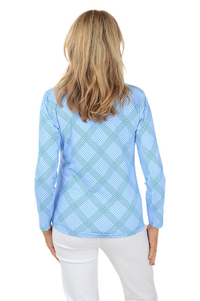 Diagonal Gingham Mock Neck UPF50+ Top
