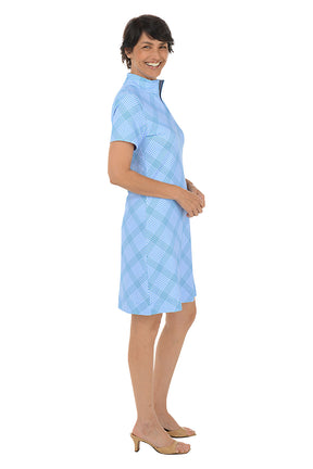Diagonal Gingham UPF50+ Short Sleeve Zip Dress