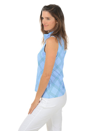 Diagonal Gingham UPF50+ Sleeveless Zip Top