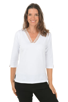 Solid Niki Lace Neck Top