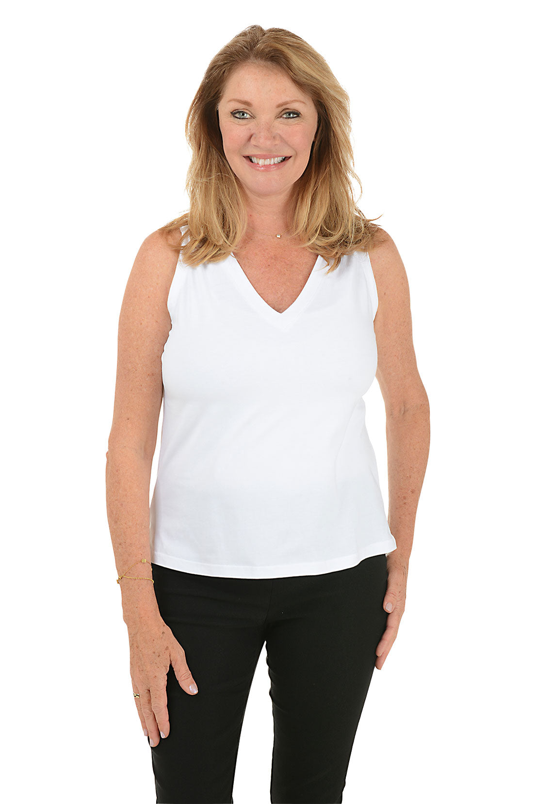 Solid Kitty Sleeveless V-Neck Top