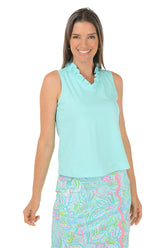 Solid Sissy Sleeveless Ruffle Neck Top