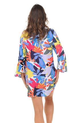 Tropic Stamp Bell Sleeve Tunic