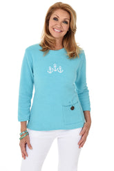 Turquoise Anchor Embroidered Cardigan