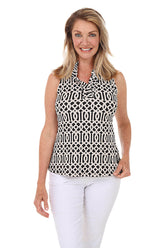Lattice UPF50+ Ruffle Sleeveless Top