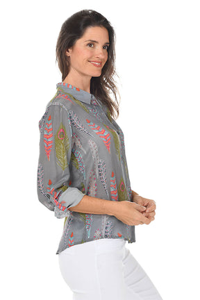 Peacock Plumes Button-Front Shirt
