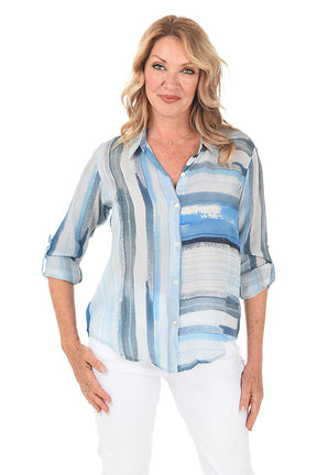 Ocean Stripe Button-Front Shirt