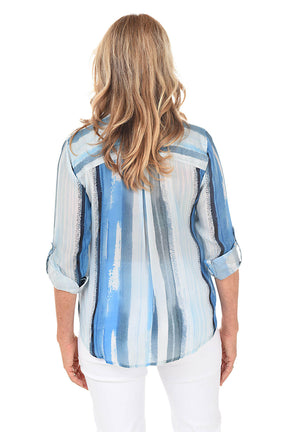 Ocean Stripe Button-Front Shirt