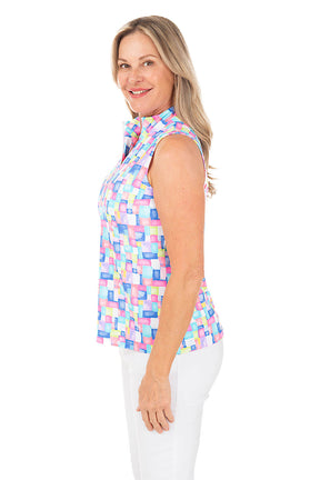 Colorful Cubes Cooling UPF50+ Sleeveless Zip Top