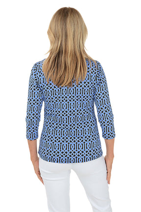 Sapphire Lattice Classic UPF50+ V-Neck Top
