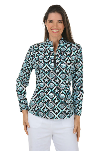 Boxed Seashells UPF50+ Quarter Zip Top | Anthony's Resort Wear