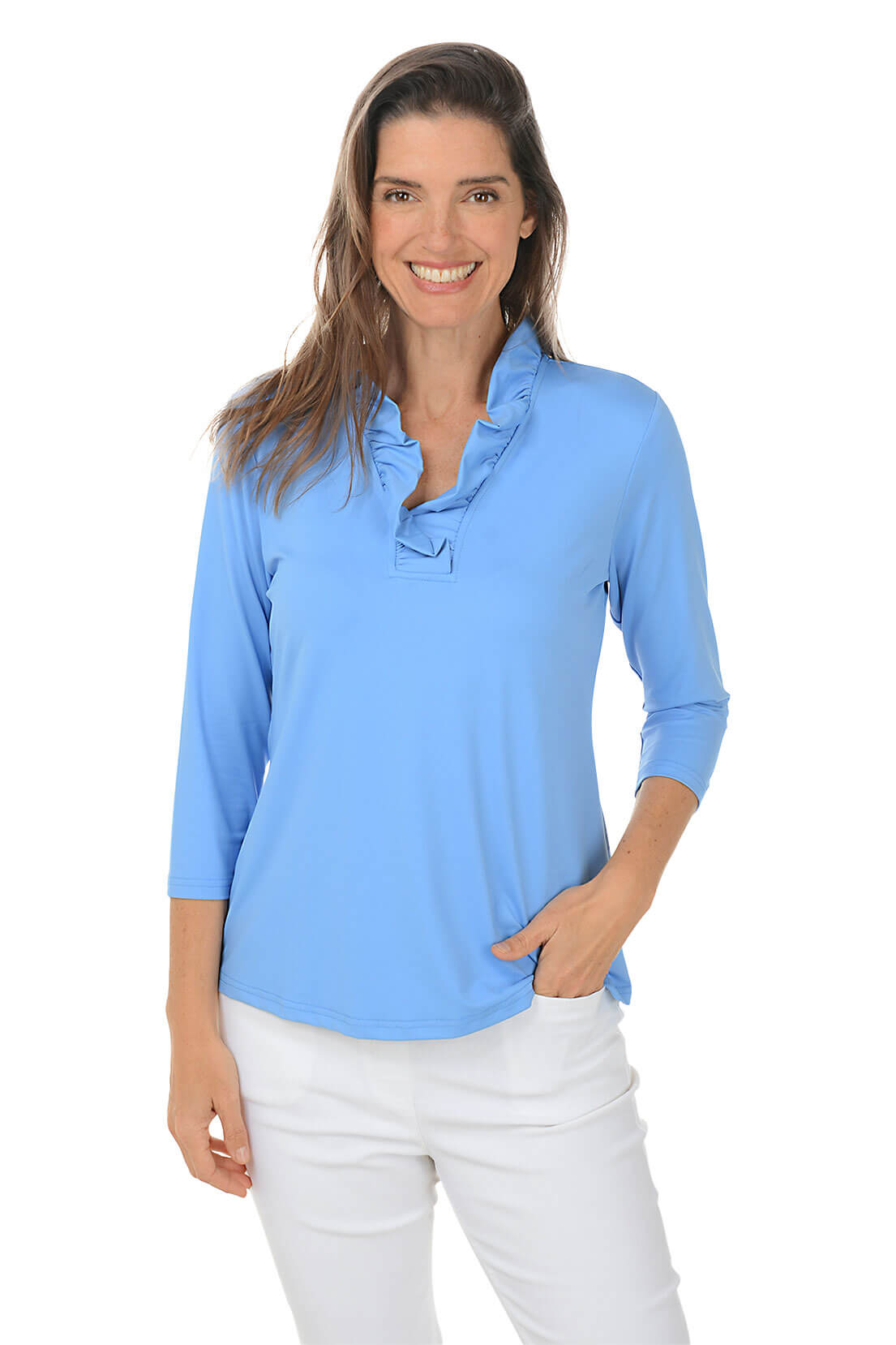 Solid Ruffle Neck UPF50+ Top