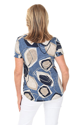 Puff Print Abstract V-Neck Top
