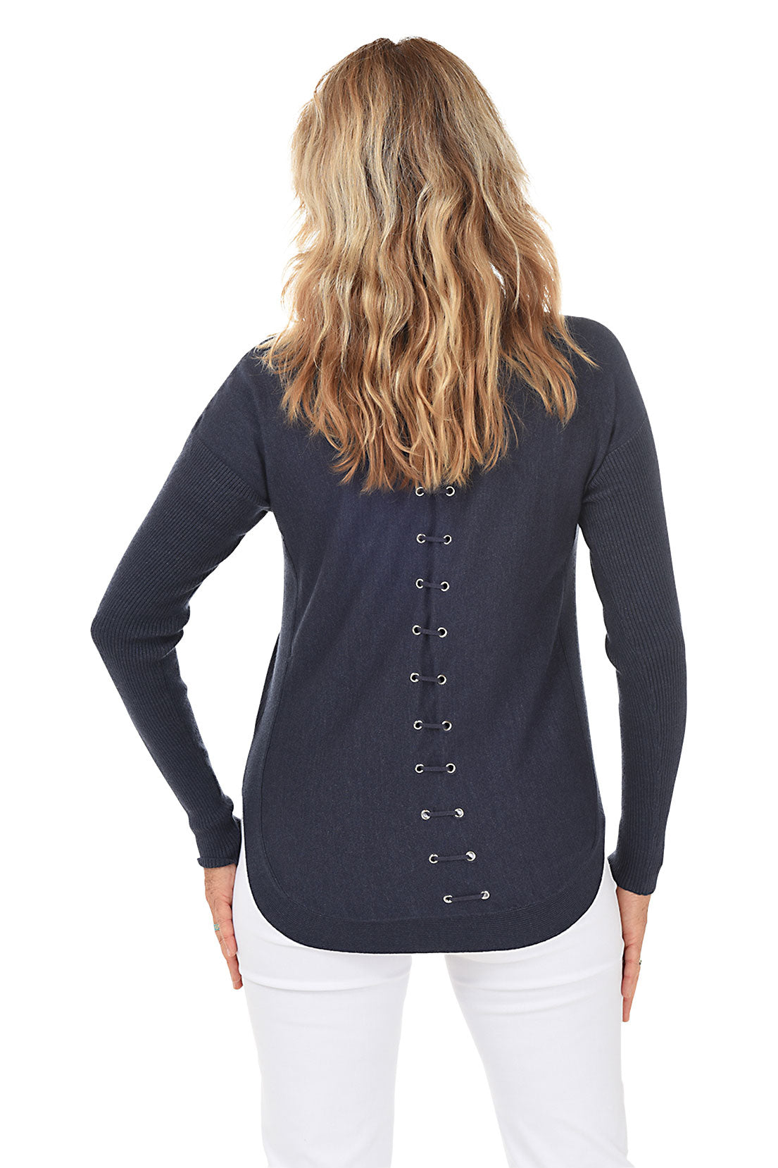 Laced Grommet Back Sweater