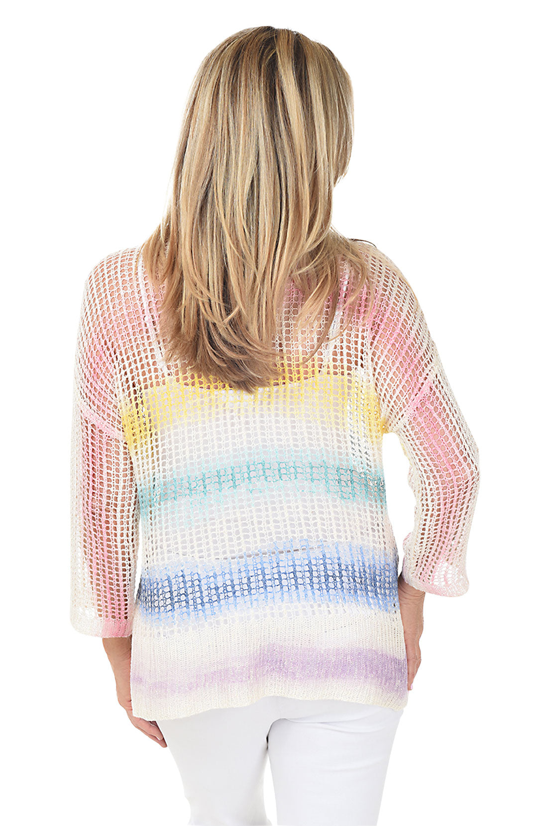 Rainbow Open Crochet High-Low Sweater