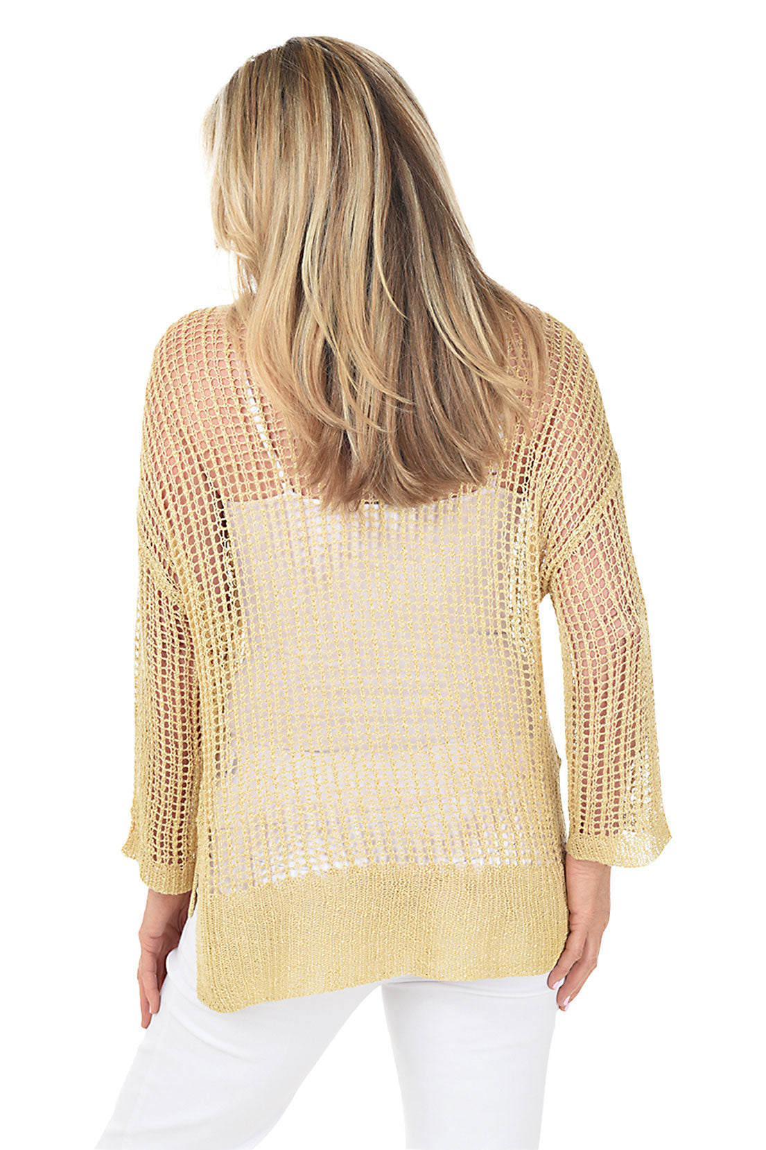 Gold Open Crochet High-Low Sweater