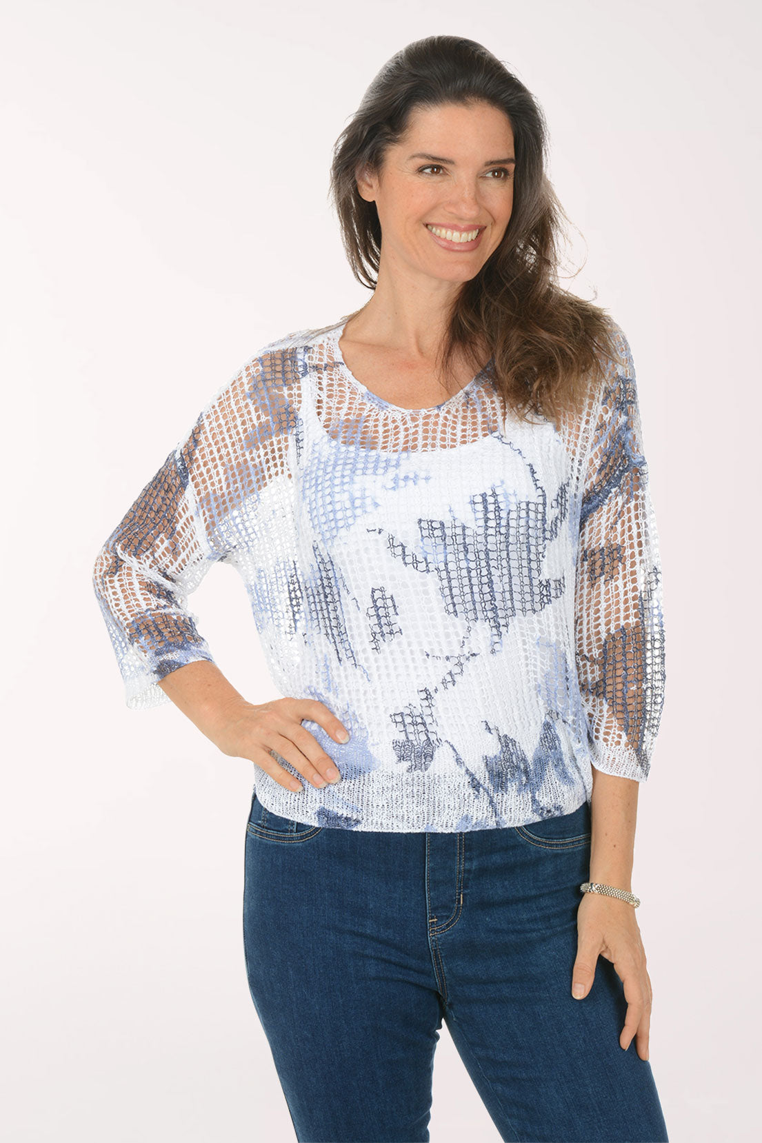 Tranquil Leaves Fishnet High-Low Sweater