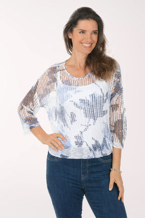 Tranquil Leaves Fishnet High-Low Sweater