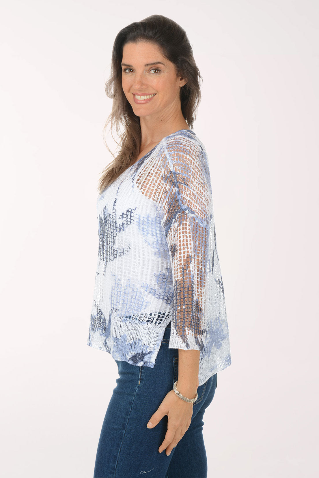 Tranquil Leaves Fishnet High-Low Sweater